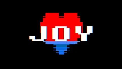 Pixel heart JOY word text glitch interference screen seamless loop animation Video stock 92724457