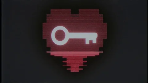 Pixel heart with KEY symbol glitch interference old tv screen seamless loop Stock-Footage 89962966
