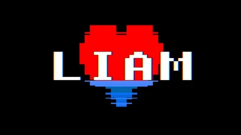 Pixel heart LIAM word text glitch interference screen seamless loop animation Stock-Footage 91704448