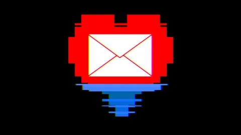 Pixel heart with mail envelope symbol glitch interference screen seamless loop Stock Footage 89963561