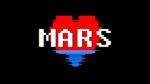 Pixel heart MARS word text glitch interference screen seamless loop animation Stock Footage 92351704