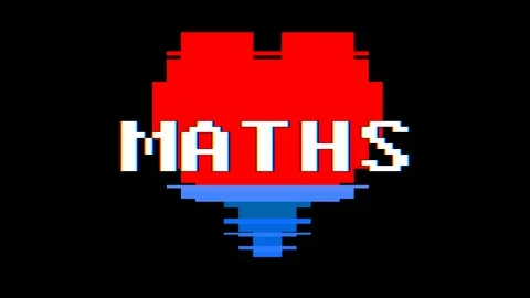 Pixel heart MATHS word text glitch interference screen seamless loop animation Stock Footage 91532904