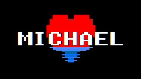 Pixel heart MICHAEL word text glitch interference screen seamless loop animation Stock Footage 91722421
