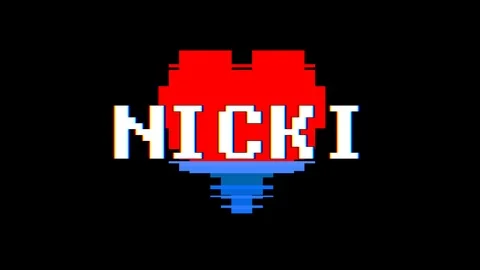 Pixel heart NICKI word text glitch interference screen seamless loop animation Stock Footage 91722805