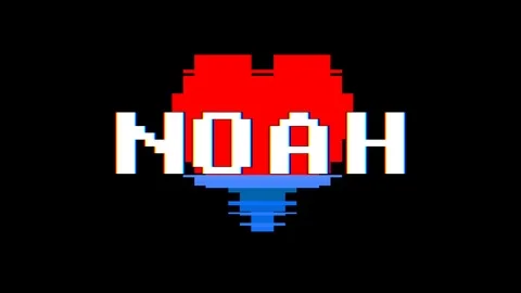 Pixel heart NOAH word text glitch interference screen seamless loop animation Stock Footage 91704460