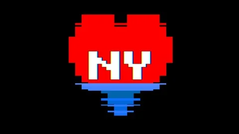 Pixel heart NY word text glitch interference screen seamless loop animation Stock Footage 91533201