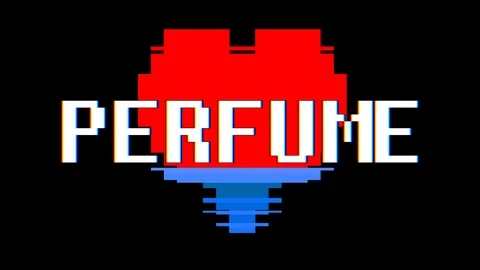 Pixel heart PERFUME word text glitch interference screen seamless loop animation Stock Footage 91704338
