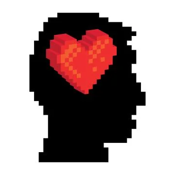 Pixel heart in the pixel head Stock-Illustration