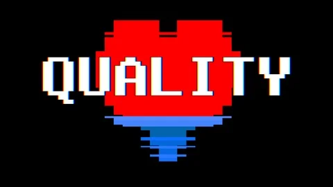 Pixel heart QUALITY word text glitch interference screen seamless loop animation Video stock 92351875