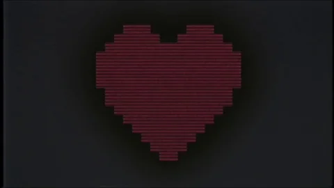Pixel heart on red computer old blured tv vhs glitch interference noise screen Stock Footage 83825407