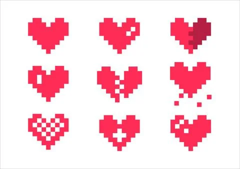 Pixel heart red set 8 bit for poster pattern, print, design, elements イラスト素材