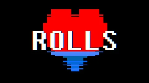 Pixel heart ROLLS word text glitch interference screen seamless loop animation Video stock 91703909