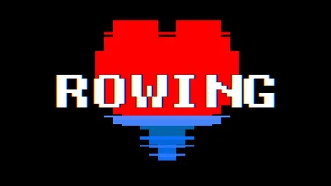 Pixel heart ROWING word text glitch interference screen seamless loop animation Stock Footage 91532265