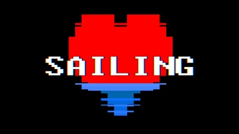 Pixel heart SAILING word text glitch interference screen seamless loop animation Stock Footage 91532166