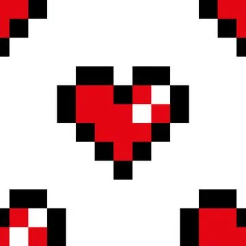 Pixel heart seamless pattern background Stock Illustration