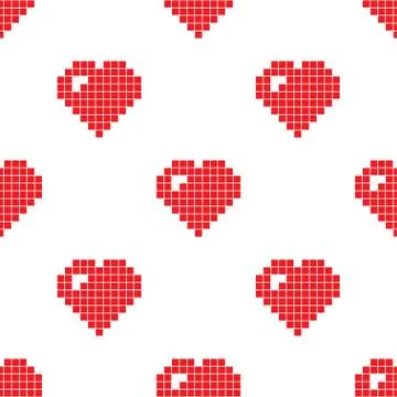Pixel heart seamless pattern Stock Illustration