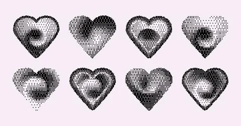 Pixel heart set in y2k style Stock Illustration