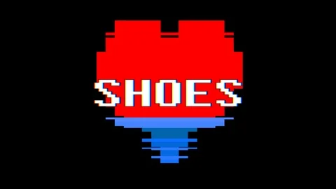 Pixel heart SHOES word text glitch interference screen seamless loop animation Stock Footage 91532995