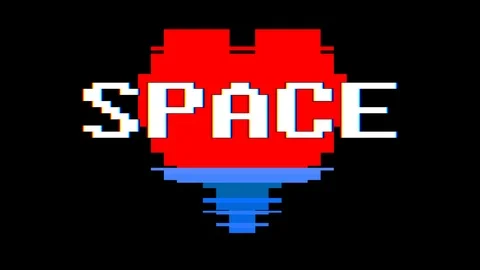 Pixel heart SPACE word text glitch interference screen seamless loop animation Stock Footage 92351892
