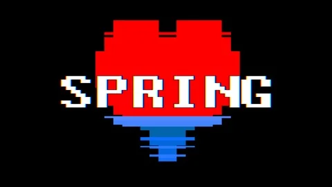 Pixel heart SPRING word text glitch interference screen seamless loop animation Stock Footage 91533111
