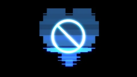 Pixel heart with stop mark symbol glitch interference hud screen seamless loop Stock Footage 90013408
