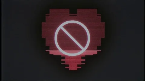 Pixel heart with stop mark symbol glitch interference old tv screen screen Stock Footage 90013572