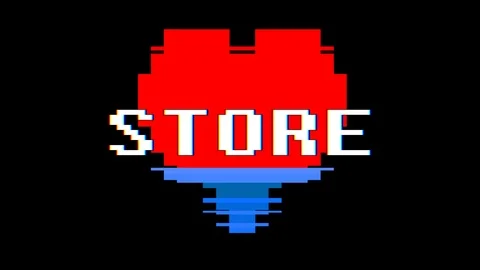 Pixel heart STORE word text glitch interference screen seamless loop animation Stock Footage 91532882