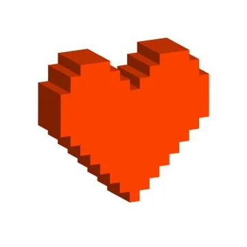 Pixel heart symbol. Flat Isometric Icon or Logo. 3D Style Pictogram for Web D Stock Illustration