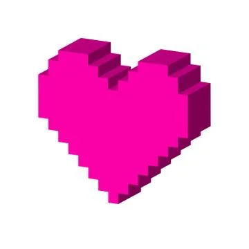 Pixel heart symbol. Flat Isometric Icon or Logo. 3D Style Pictogram for Web D Stock Illustration