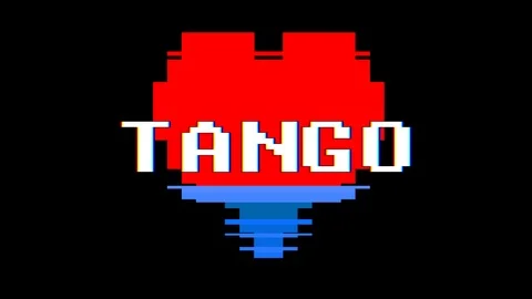 Pixel heart TANGO word text glitch interference screen seamless loop animation Stock Footage 91532897