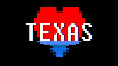 Pixel heart TEXAS word text glitch interference screen seamless loop animation Stock Footage 91703964