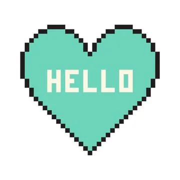 Pixel heart with text Hello in retro style. Vintage love symbol, 8 bit vector Stock Illustration