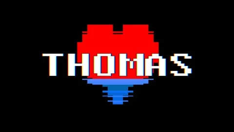 Pixel heart THOMAS word text glitch interference screen seamless loop animation Stock Footage 91722459