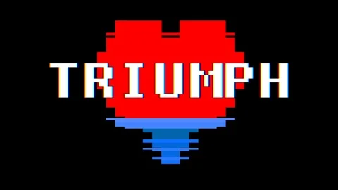Pixel heart TRIUMPH word text glitch interference screen seamless loop animation Stock-Footage 92351772