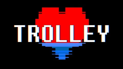 Pixel heart TROLLEY word text glitch interference screen seamless loop animation Stock Footage 91704066