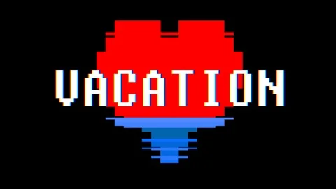 Pixel heart VACATION word text glitch interference screen seamless loop Video stock 89937637