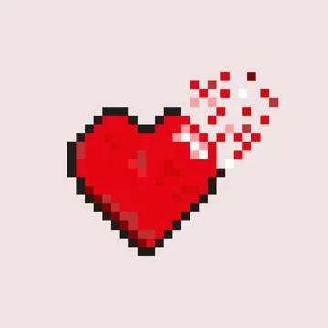 Pixel Heart Vector of Red Heart Dispersion Effect on White Background Stock Illustration