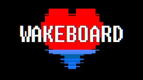 Pixel heart WAKEBOARD word text glitch interference screen seamless loop Stock Footage 92351092