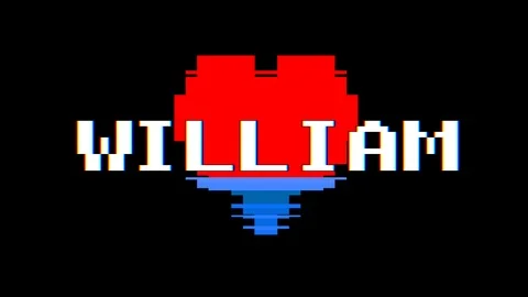 Pixel heart WILLIAM word text glitch interference screen seamless loop animation Stock Footage 91704469