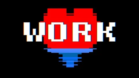 Pixel heart WORK word text glitch interference screen seamless loop animation Stock Footage 92351859