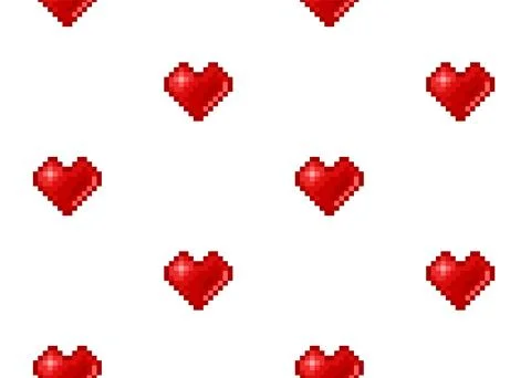 Pixel hearts background in retro video game style. 8-bit geek hearts for Va.. Stock Illustration