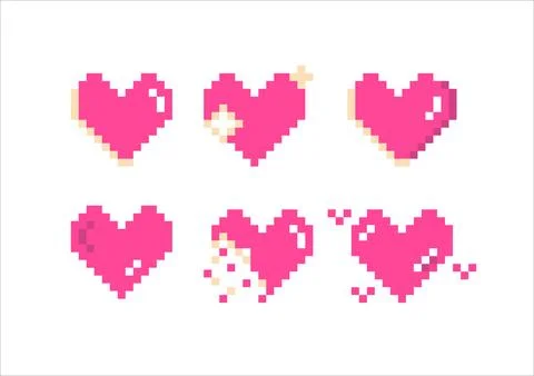 Pixel hearts pink set for poster, print, design, elements 스톡 일러스트