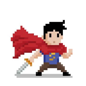 Pixel hero character image for 8 bit game assets Иллюстрация