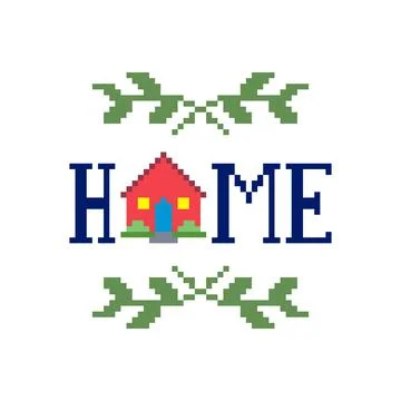 Pixel house image. Vector illustration of cross stitch and t-shirt pattern. 스톡 일러스트