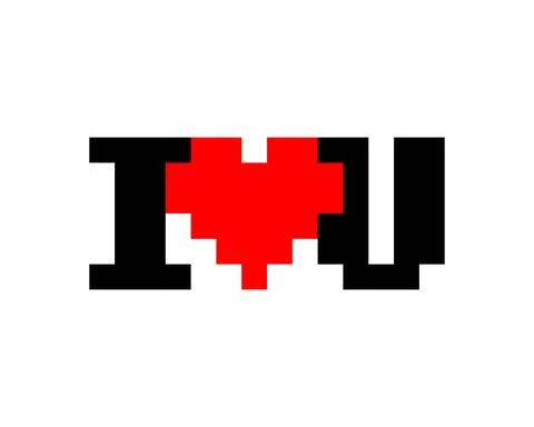 Pixel i love u text image for 8 bit game assets Stock Illustration