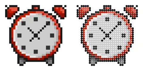 Pixel icon. Alarm clock icon isolated on white background. Mechanical watch.. Stock Illustration