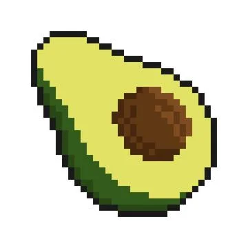 Pixel icon, avocado fruit cut in half with seed in middle. Exotic fruit. Si.. Stock-Illustration