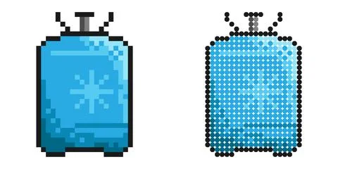 Pixel icon. Balon, container with coolant. Liquid nitrogen, freon. Filling .. Stock Illustration