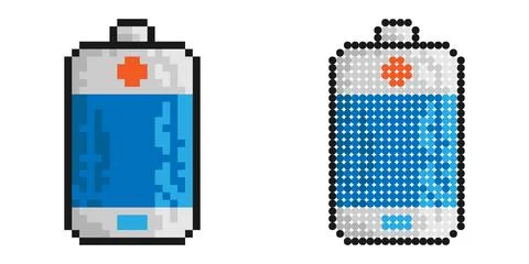 Pixel icon. Battery for portable devices. Energy storage in energy efficien.. Illustrazione stock
