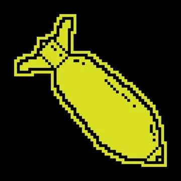 Pixel icon, Bomb, mortar shell, offensive weapon during combat. Simple blac.. Stock Illustration